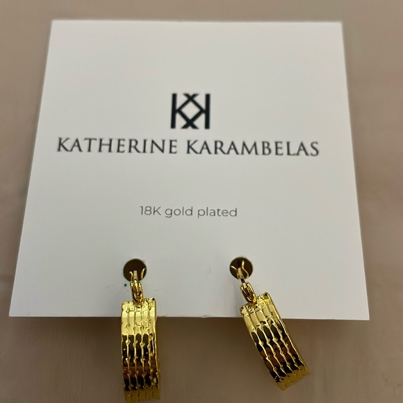 NEW Katherine Karambelas 18 k gold plated hoop pierced earrings. - Picture 1 of 5